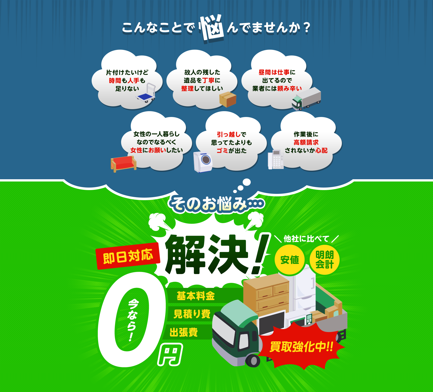 こんなお悩みがあれば不用品回収キラキらふてる石川にお任せ下さい。片付けしたいけど時間や人手が足りなくて困っている。個人が残した遺品などを丁寧に整理してほしい。仕事が忙しくてなかなか業者さんに頼みずらい。女性の一人暮らしなのでなるだけ女性スタッフにお願いしたい。引っ越しで思っていた以上にゴミが出て困っている。作業後に高額請求されないか不安で依頼できないこんなお悩みすべてキラキっこ群馬が解決します！他社に比べて安値・明朗会計・即日対応・基本料金0・見積もり費0・出張費0・なんと、今なら買取強化中！